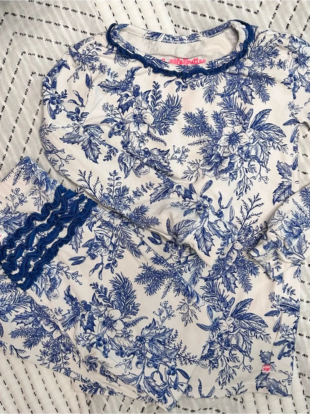 Ruffle Butts Blue & White Floral Long Sleeve Tee